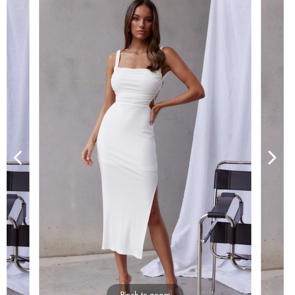 Lace Up Back Midi Dress with Side Slit